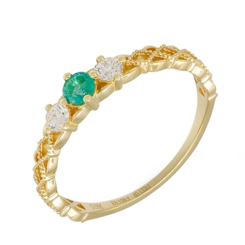 Musihy Goldring Damen 585 Echtgold, 14K Gelbgold Elegantes X Kreuzmuster Ringe mit Erstellter Smaragd und Moissanit, Größe 63 (20.1) von Musihy