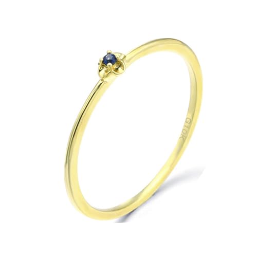 Musihy Goldring Damen 585 Echtgold, 14K Gelbgold Ringe mit Hergestellter Saphir, Größe 49 (15.6) von Musihy