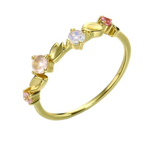 Musihy Goldring Damen 585 Echtgold, 14K Gelbgold Verlobungsring mit Kristall, Größe 49 (15.6) von Musihy