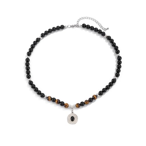 Musihy Halskette Collier, Halsketten mit Anhänger aus Legierung Kugelkette mit ovalem Anhänger für Herren Braun, 56CM von Musihy