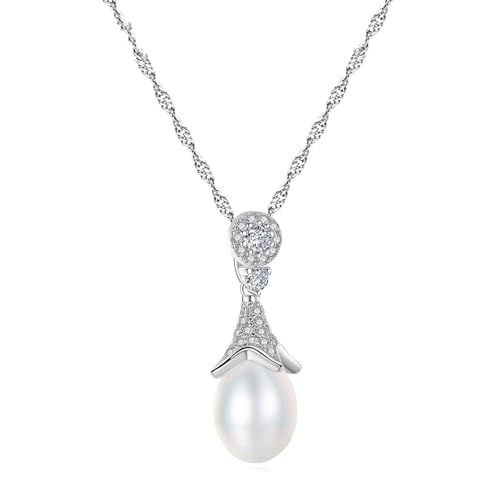 Musihy Halskette Damen Silber, 925 Silber Anhänger Halskette mit Zirkonia und Perle 40+5cm, Silber von Musihy