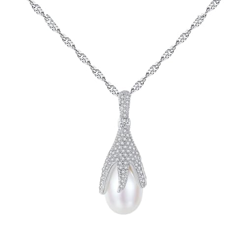 Musihy Halskette Damen Silber, Halskette mit Zirkonia-Blatt und Perlenanhänger für Damen, Silber von Musihy