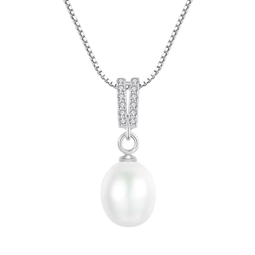 Musihy Halskette Damen Silber 925, Halskette mit schlichtem Perlenanhänger aus 925er Silber für Damen, 40 + 5 cm, Silber von Musihy