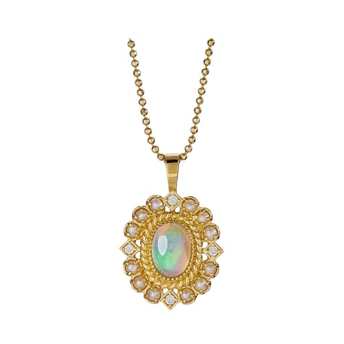 Musihy Halskette Gold Damen, Damen-Halskette mit Blumenanhänger aus 18 Karat Gelbgold und Opal, Gold von Musihy