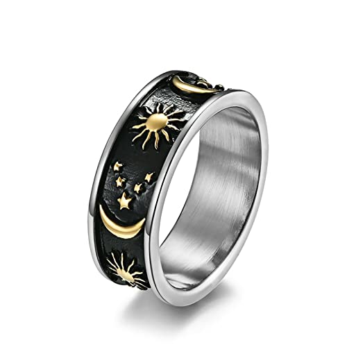 Musihy Hand Ring, Edelstahl Ring Verlobung Sterne Mond Sonne Muster Gold Ringgröße 60 von Musihy