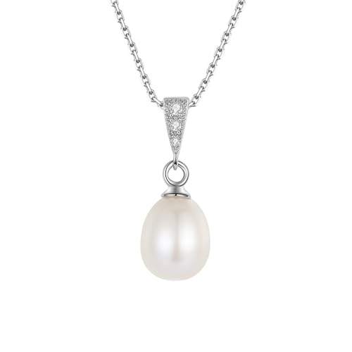 Musihy Ketten Anhänger, 925 Silber Damen Elegante Perlen Anhänger Halskette 40+5cm, Silber von Musihy