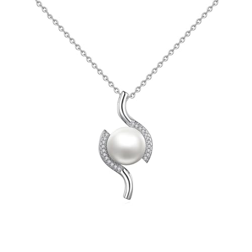 Musihy Ketten Damen 925 Silber, Elegante Halskette mit Perlen- und Zirkonia-Anhänger für Damen, 40 + 5 cm, Silber von Musihy