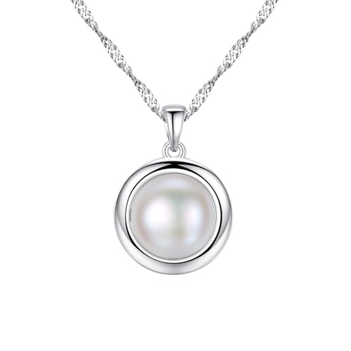 Musihy Ketten Damen 925 Silber, Runde Halskette aus 925er Silber mit Perlenanhänger für Damen, Silber von Musihy