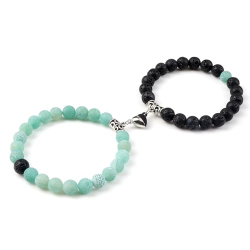 Musihy Lavastein Armbänder, 2Pcs 8mm Schwarz Grün Lava-Gestein Stein Herz Armband für Herren Damen | Elastisch Länge 18-19CM Musihy Lavastein Armbänder, 2Pcs 8mm Schwarz Grün Lava-Gestein Stein Herz Armband für Herren Damen | Elastisch Länge 18-19CM von Musihy
