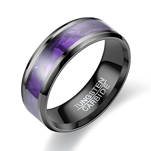 Musihy Partnerring Edelstahl, Eternity Ring 8 MM Breit mit Muschelflocken Violett Schwarz Ringgröße 60 von Musihy