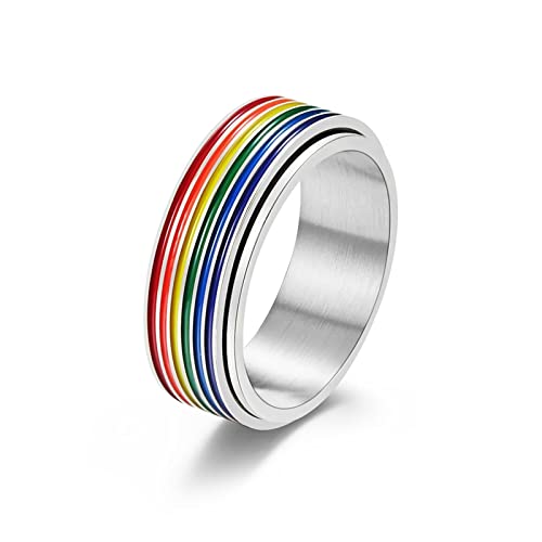 Musihy Partnerringe Schwul, Herren Ring Edelstahl 57 (18.1) 57 Regenbogenfahne Eheringe Silber von Musihy