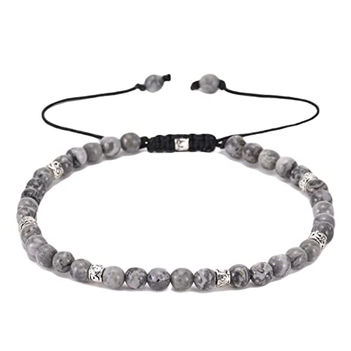 Musihy Perlenarmband Damen Grau, Elastisches Perlenarmband Verstellbare Runde Glatte Perlen Perlenarmband 4MM Damen Umfang 19CM von Musihy