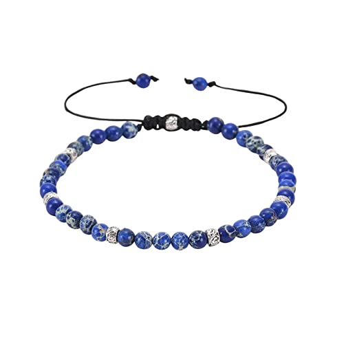 Musihy Perlenarmband Herren Blau, Perlen Armbänder Verstellbare Runde Glatte Perlen 4MM Perlenarmband Umfang 19CM von Musihy