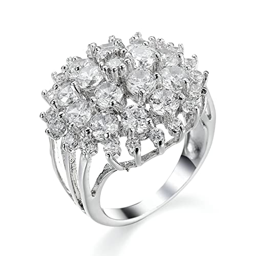 Musihy Ring 925 Silber Damen, Silber Vergoldet Ringe Blüte Brillant Zirkonia Weiß Größe 62 (19.7) von Musihy