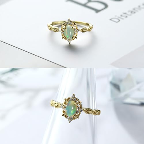 Musihy Ring Damen 375 Echtgold, 9K Gelbgold Verlobungsringe mit Opal und Zirkonia, Größe 62 (19.7) von Musihy