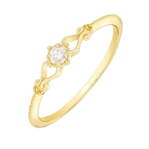 Musihy Ring Damen Gold, 14K Gelbgold Elegante Dünn Hochzeit Ringe mit Moissanit, Größe 54 (17.2) von Musihy
