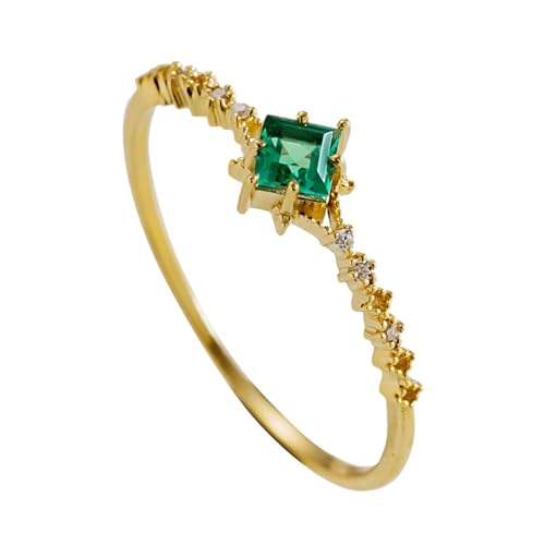 Musihy Ring Damen Gold, Schmaler Ring mit künstlichem Smaragd und Moissanit für Damen, Gold, Größe 62 (19.7) von Musihy