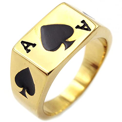 Musihy Ring Edelstahl, Ring Herren Gold Ringe Herren Siegelring Pik Ass Form Größe 65 (20.7) von Musihy