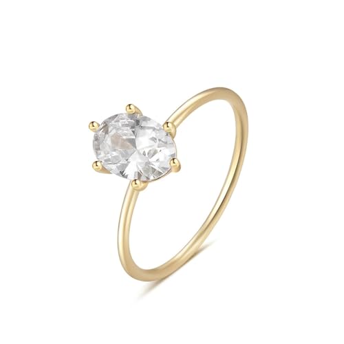 Musihy Ring Gold 585 Damen, 14K Gelbgold Verlobungsringe mit 6x8mm Moissanit, Größe 62 (19.7) von Musihy