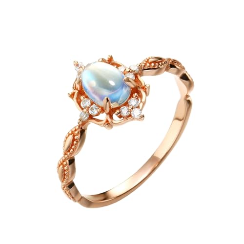 Musihy Ring Rosegold Damen, 9K Roségold Ringe mit Mondstein und Moissanit, Größe 63 (20.1) von Musihy