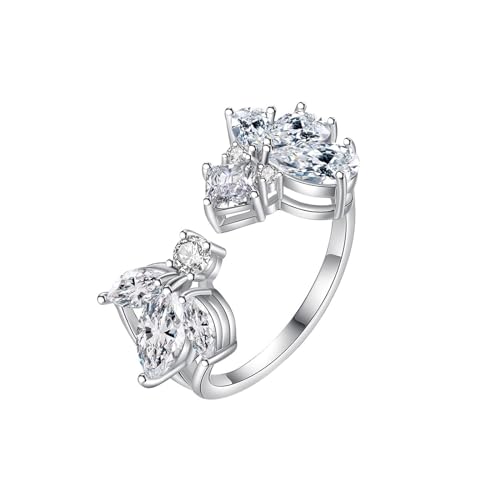 Musihy Ring Verstellbar Silber, 11,2 mm verstellbarer Ring mit bienenförmigem Zirkonia für Damen, Silber von Musihy