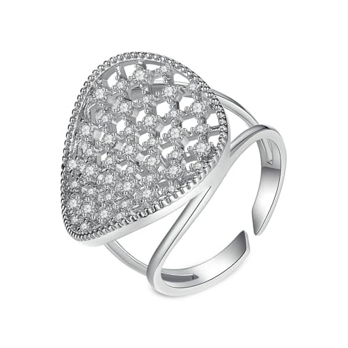 Musihy Ring Verstellbar Silber, Hohler Tropfenring mit Zirkonia für Damen, verstellbar, 21 mm, Silber von Musihy