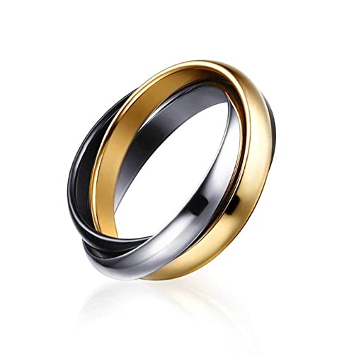 Musihy Ring Woman, Hochzeitsringe 316l Stainless Steel Ring Dreifarbiger Drei-Ring Drehring Gold Silber Schwarz Ringgröße 9 von Musihy