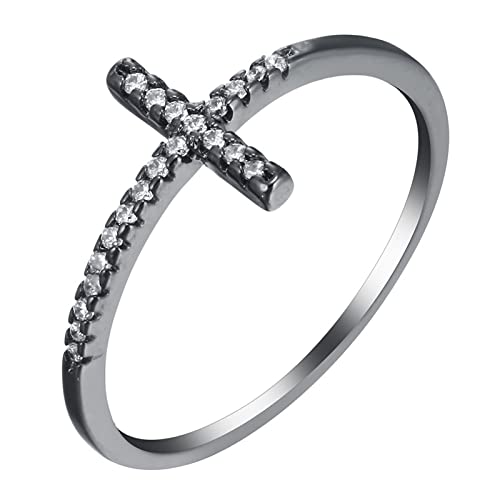 Musihy Ring Women, Zirkonia Ringe Ring Schwarz Kreuz mit Zirkonia Größe 57 von Musihy