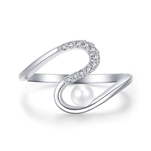 Musihy Ringe Damen, Ringe Damen 925 Ring Zirkonia Damen Weiß S Diamant-, Perlen- und Silberring Verlobungsring Damen 54 von Musihy