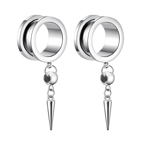 Musihy Tunnel Set mit Anhänger 6mm, Ohr Piercing Tunnel mit Anhänger Edelstahl für Damen und Herren, Ohrdehner 2 Stück, Ohrlochstechender Schmuck, Silber von Musihy