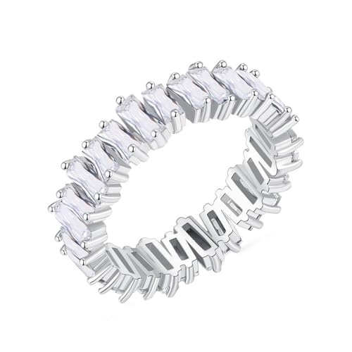 Musihy Verlobungsring Damen, 6 mm großer Zirkonia-Ring für Damen, Silber, Größe 52 (16.6) von Musihy