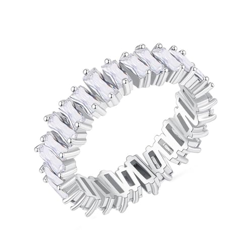 Musihy Verlobungsring Damen, 6 mm großer Zirkonia-Ring für Damen, Silber, Größe 60 (19.1) von Musihy