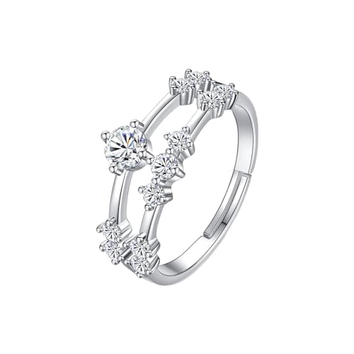 Musihy Verlobungsring Damen, Eleganter Verlobungsring mit Zirkonia für Damen, größenverstellbar, Silber von Musihy