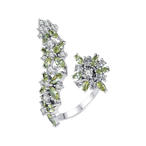 Musihy Verlobungsring Damen, Offener Ring mit Blattzweig und Blume aus Zirkonia für Damen, 34 mm, Silber von Musihy