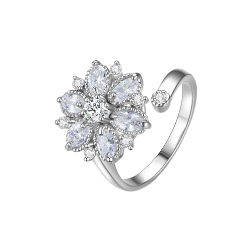 Musihy Verlobungsring Damen, Verstellbarer Ring in Blumenform mit kubischem Zirkonia für Damen, Silber von Musihy
