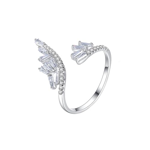 Musihy Verlobungsring Damen, Verstellbarer Ring mit Flügel-Zirkonia für Damen, Silber von Musihy