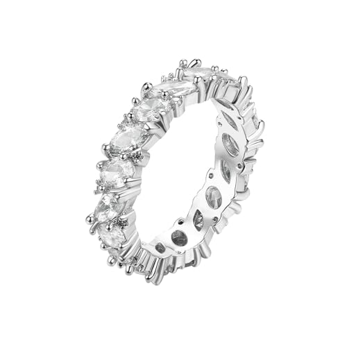 Musihy Verlobungsring Damen, Weißer geometrischer Zirkonia-Ring für Damen, 4,5 mm, Silber, Größe 54 (17.2) von Musihy