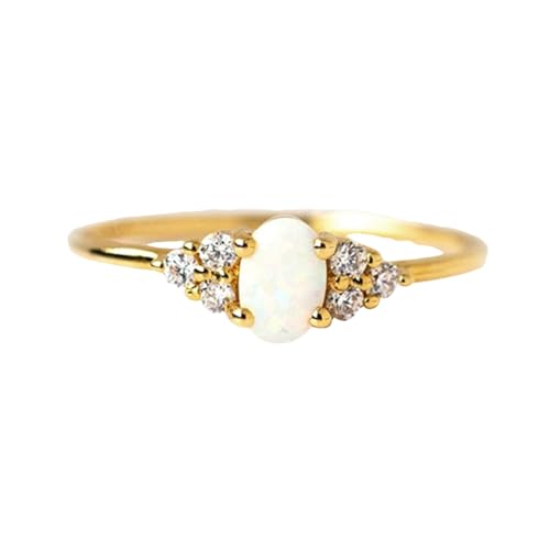 Musihy Verlobungsring Frauen Damen, 14K Gelbgold Ringe mit 4x6mm Opal und Moissanit, Größe 56 (17.8) von Musihy