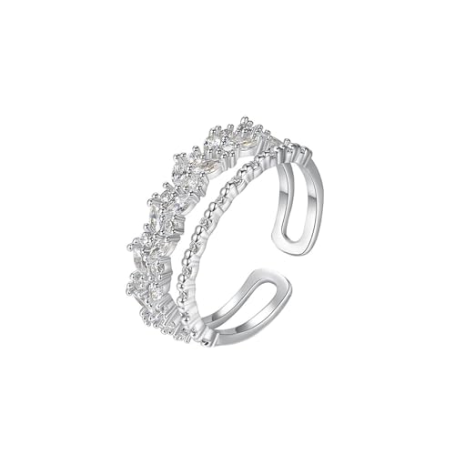 Musihy Verlobungsringe, Eleganter, offener, verstellbarer Ring mit Zirkonia für Damen, Silber von Musihy