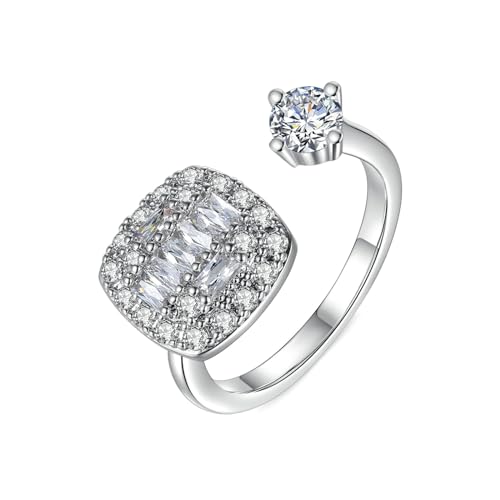 Musihy Verlobungsringe, Offener Ring mit Zirkonia für Damen, 8 mm, Silber von Musihy