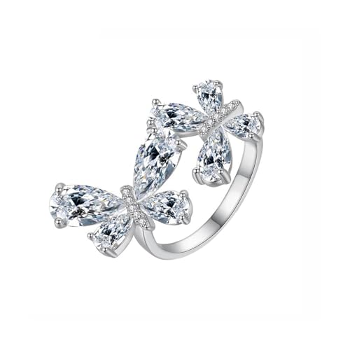 Musihy Verlobungsringe, Schmetterlings-Zirkonia, eleganter verstellbarer Ring für Damen, 12,5 mm, Silber von Musihy