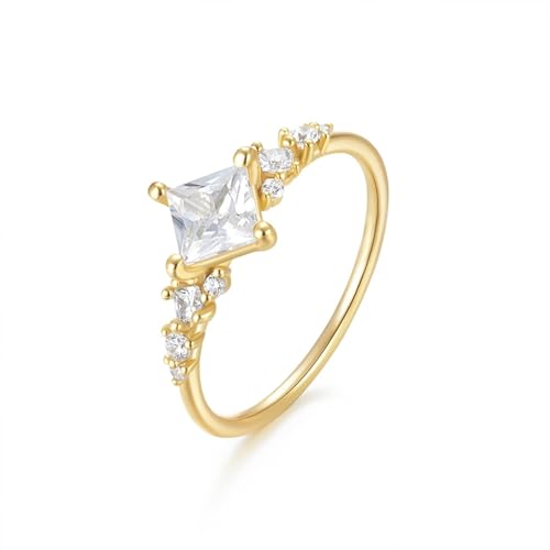 Musihy Verlobungsringe Damen Ringe Gold, 9K Gelbgold Dünn Ringe mit 5x5mm Moissanit, Größe 61 (19.4) von Musihy