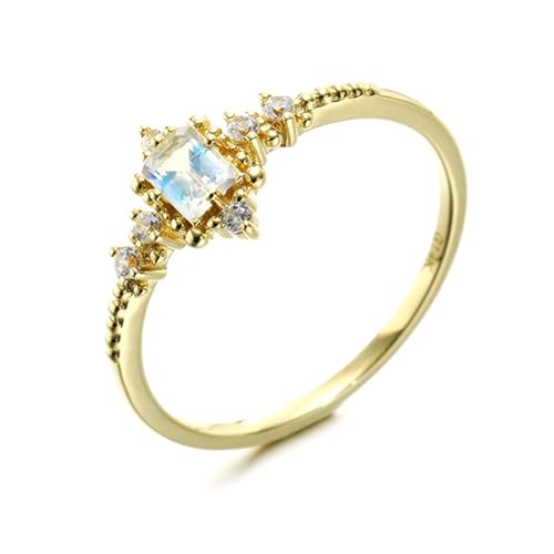 Musihy Verlobungsringe Damenring Gold, 18K Gelbgold Verlobungsringe mit Mondstein und Moissanit, Größe 58 (18.5) von Musihy