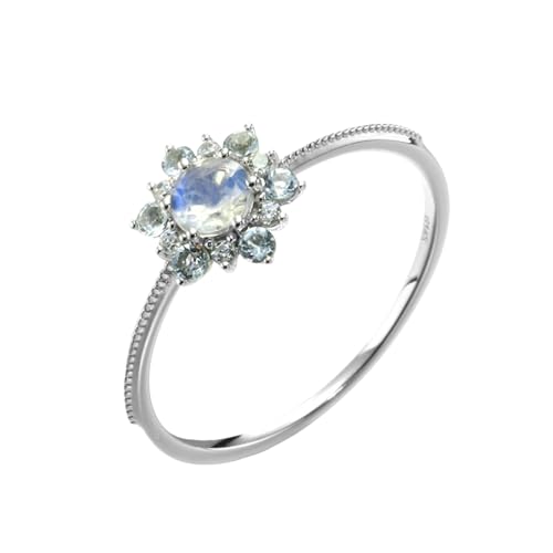 Musihy Weissgold Ring Damen 585, 14K Weißgold Verlobungsring mit Mondstein und Topas, Größe 52 (16.6) von Musihy