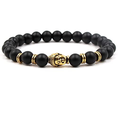 Perlenarmband Damen Schwarz, Armband Perlen Goldener Buddha Bracelet Beads Umfang 19CM von Musihy