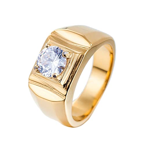 Ring Edelstahl Herren, Ringe Männer Billig Man Ring Gold Solitärring mit Zirkonia Ring Zirkonia Herren Größe 65 (20.7) von Musihy