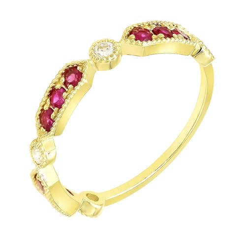 Ring Gold 375 Damen, 9K Gelbgold Ringe mit Ruby erstellt und Moissanit, Größe 58 (18.5) von Musihy