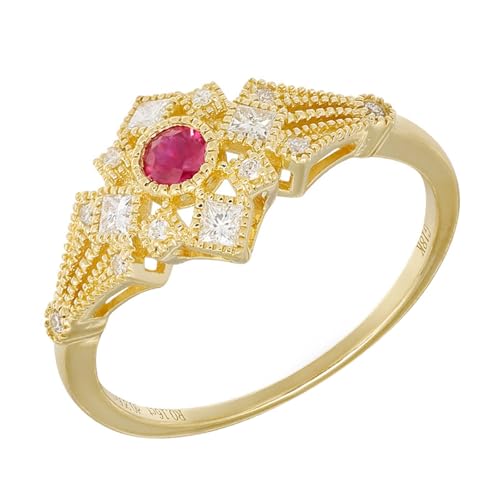 Ring Gold 375 Damen, 9K Gelbgold Verlobungsringe mit Ruby erstellt und Moissanit, Größe 58 (18.5) von Musihy