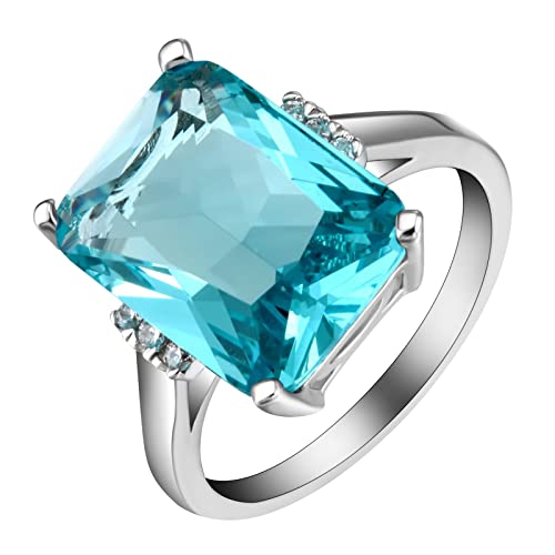 Ring Mädchen, Gemstone Ring Damen Ringe Silber Smaragdform mit Hellblauem Zirkonia Ring Frauen 54 von Musihy