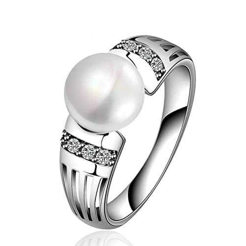 Ring Mädchen Silber, Silber Vergoldet Ringe Nette Einfache Elegante Perle Pearl Weiß Größe 52 (16.6) von Musihy